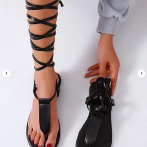 Tie Leg Flat Thong Sandals